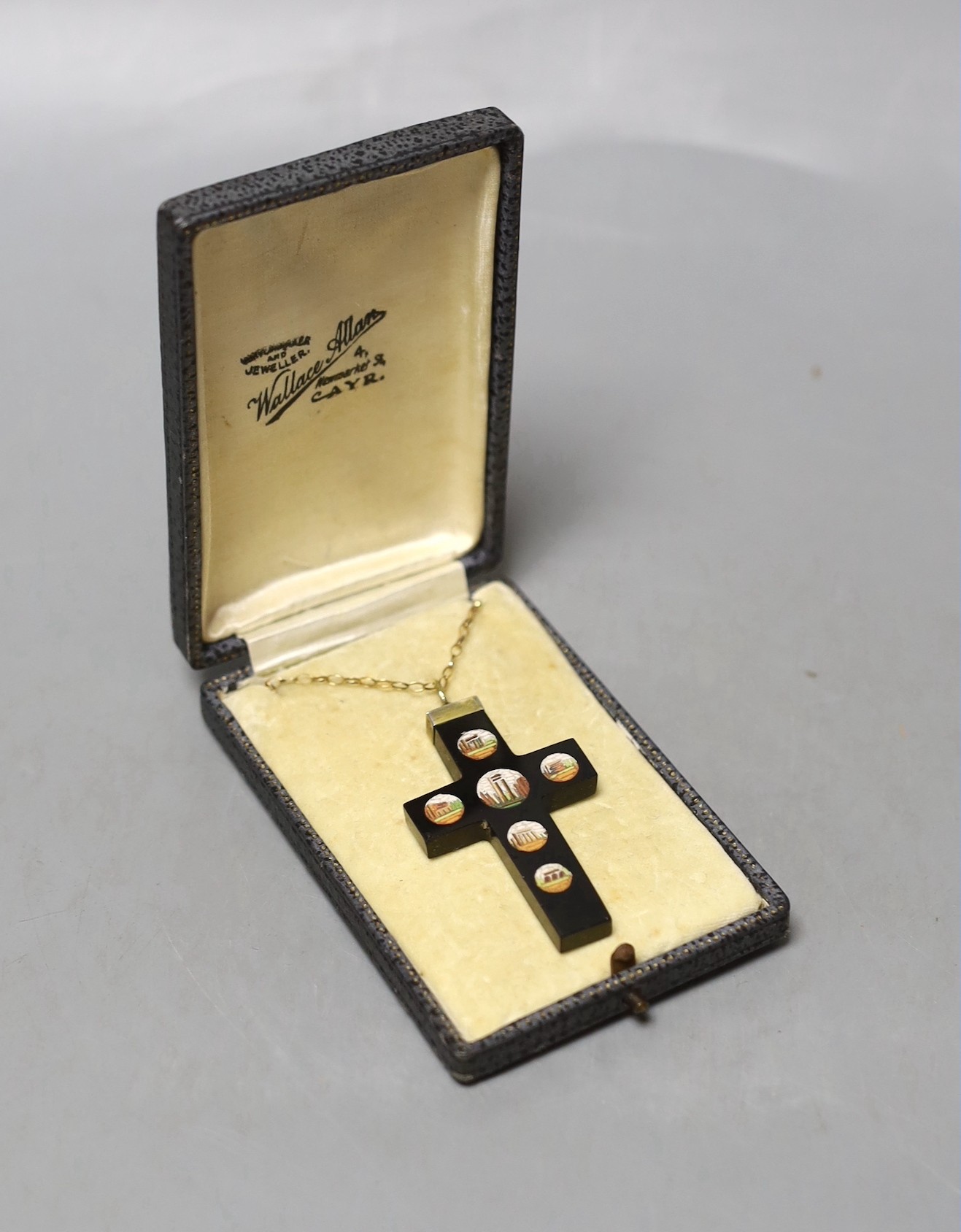 An Italian micro mosaic cross pendant